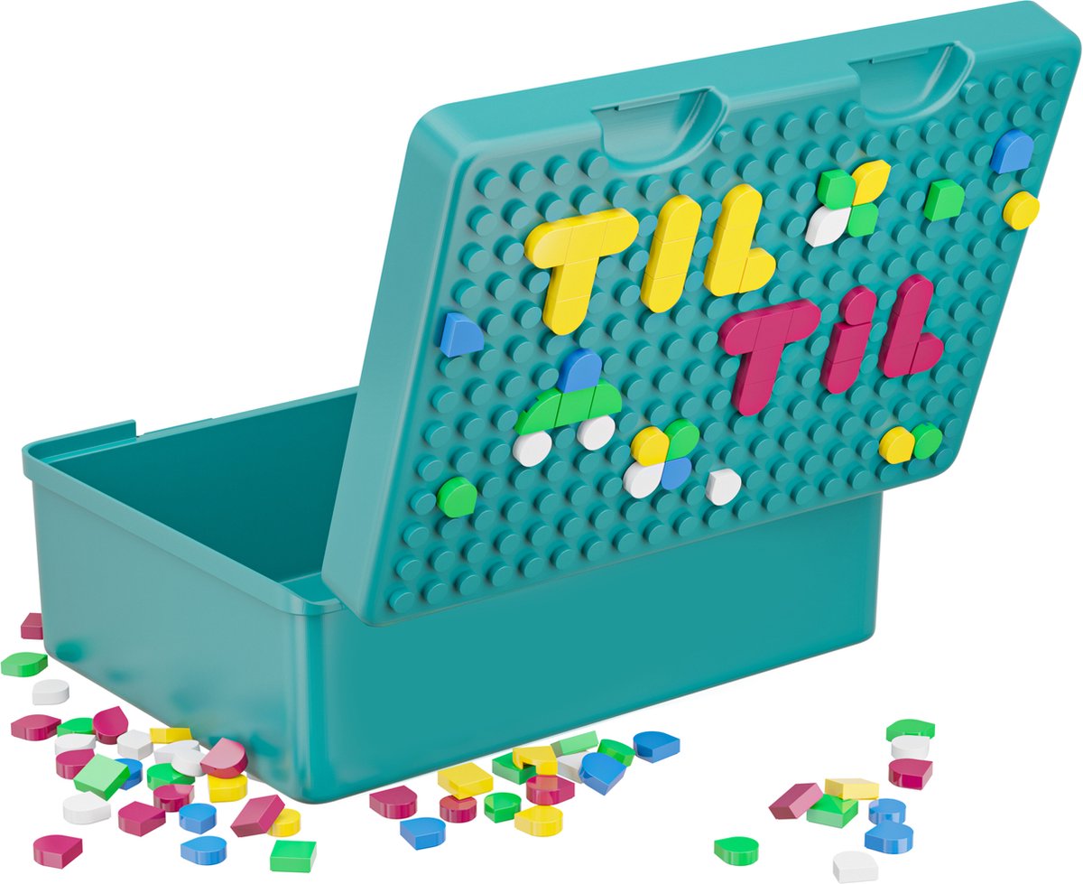 Lunchbox voor kinderen met kleurige blokjes - lego - kleur groen