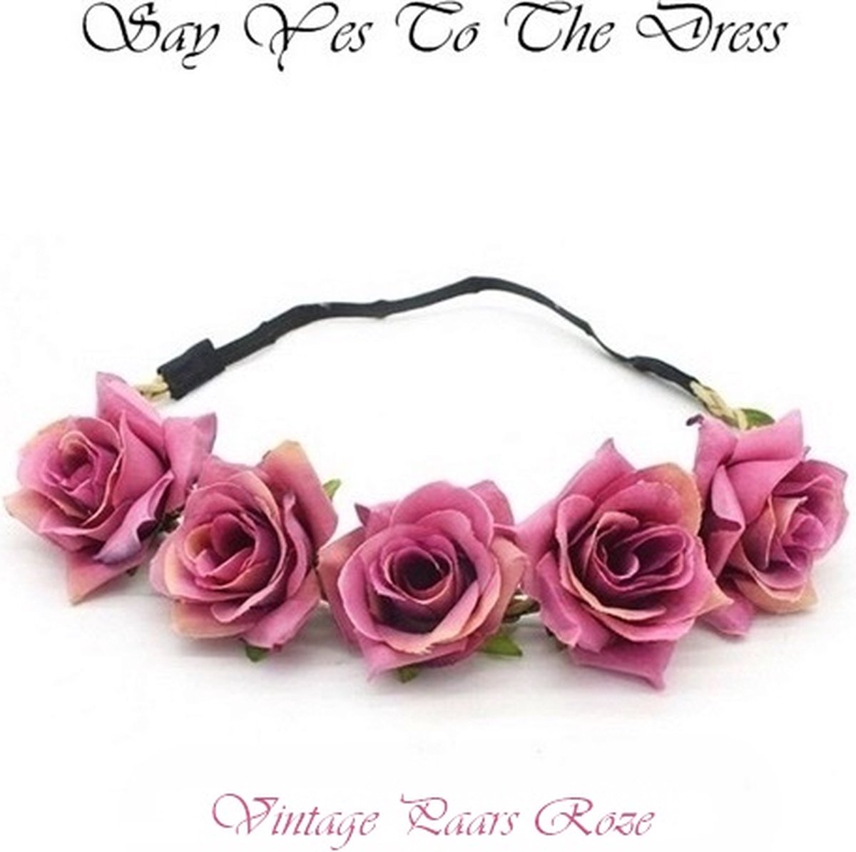 H.A.M.A. - SYTTD – Levens-echte Rozen corsage - Ouchless flexibele Haarband / Haarelastiek – 5 Bloemen op rij - Vintage Paars Roze - dames meisjes - volwassenen jeugd - casual - feest bruiloft gala