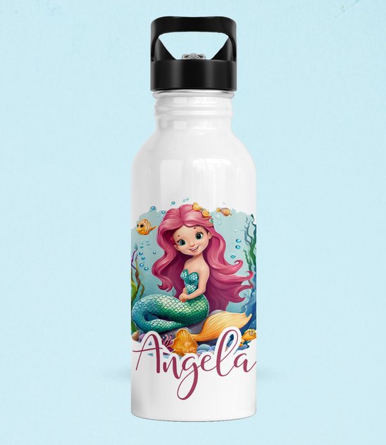 Gourde Kinder , gourde pour enfants, gourde pour enfants personnalisée, cadeau personnalisé, adapté à l'école, à la maternelle et au sport gourde pour enfants, gourde pour enfants avec naam, étanche, acier inoxydable, design sirène, 400 ml