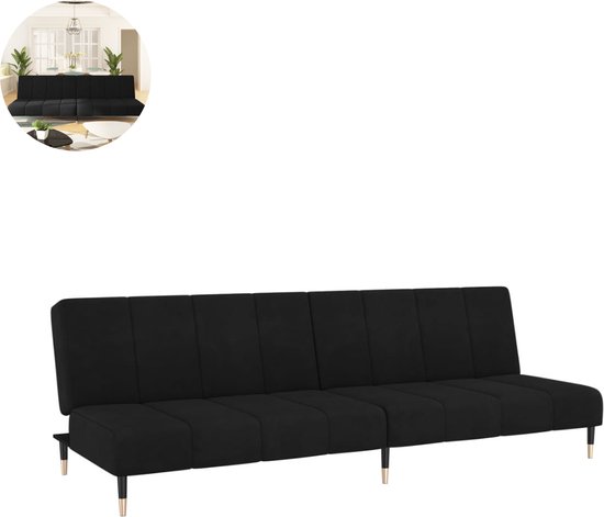 Slaapbank – Uitklapbaar – Slaapstoel – Logeerbed – Zetelbed – Slaapfauteuil – Vouwbed – 2 persoons – Zeer comfortabel – Zwart