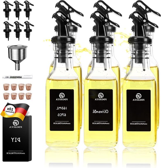 4 x 1000 ml glazen olieflessen met geïntegreerde kunststof schenktuit