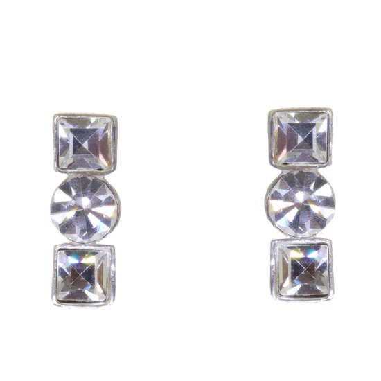 Behave – Oorbellen – 925 Sterling Zilveren Oorsteker - Langwerpig met Transparante Glas Steen - 1, 6 cm lang en 0,6 cm