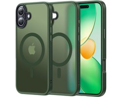 Hoesje Geschikt voor: Apple iPhone 16 - Compatibel met MagSafe - Matte Beschermhoes - Back Cover met Magneet - Geschikt voor Draadloos Opladen met Magnetische Ring - Groen