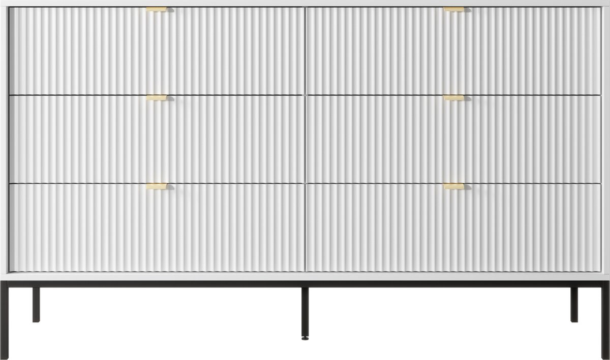 Selsey VELLORE - Sideboard 3-türig, Greige mit goldfarbenem Gestell, 154 cm