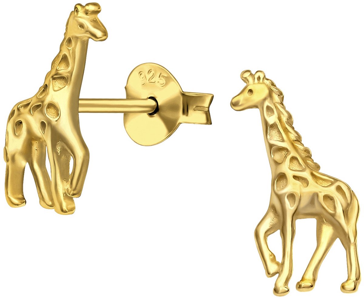 Joy|S - Zilveren giraf oorbellen - 5.5 x 11 mm - giraffe oorknoppen - gold plated