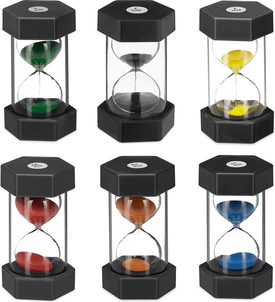 Lot De 6 Sabliers Décoratifs Relaxdays - 1 à 30 Minutes - Multicolore Pour Cuisine, Jeux Et Éducation