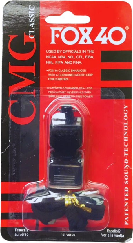 Fox 40 Classic Zwart - Sifflet d'arbitre - avec cordon | Taille: UNI