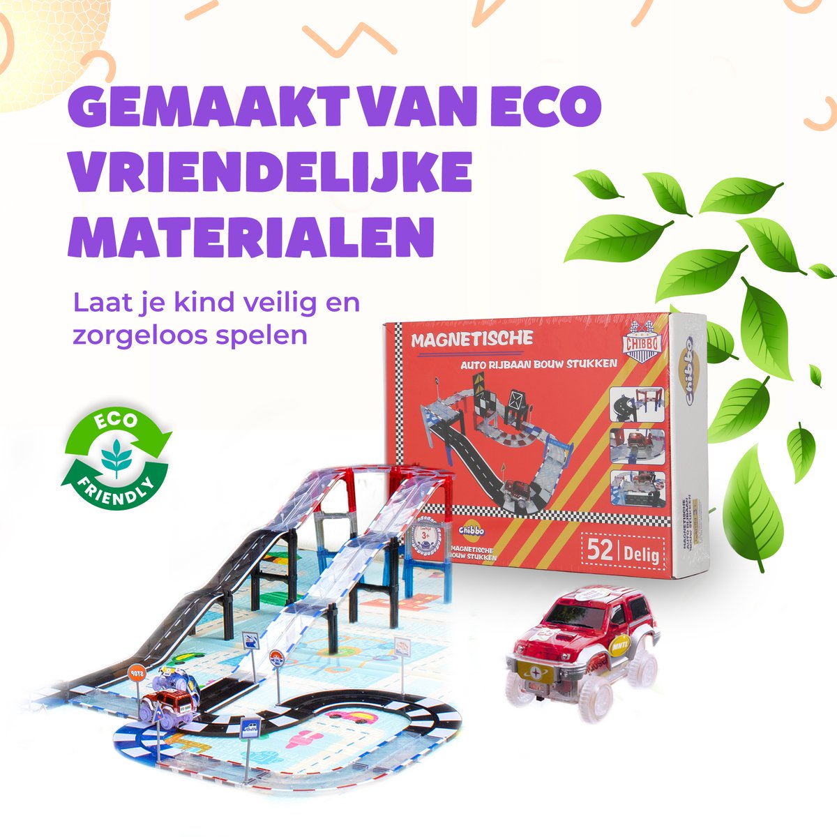 Magnetisch speelgoed Jongens – 3 tot 12 jaar – Auto Racebaan Elektrisch voor kinderen – Montessori Speelgoed – 52 Delig — afbeelding 3