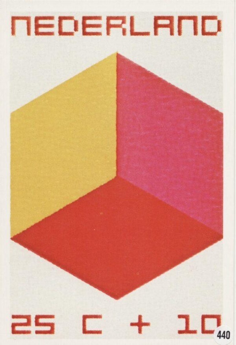 Briefkaart met afbeelding Cubische constructie postzegel
