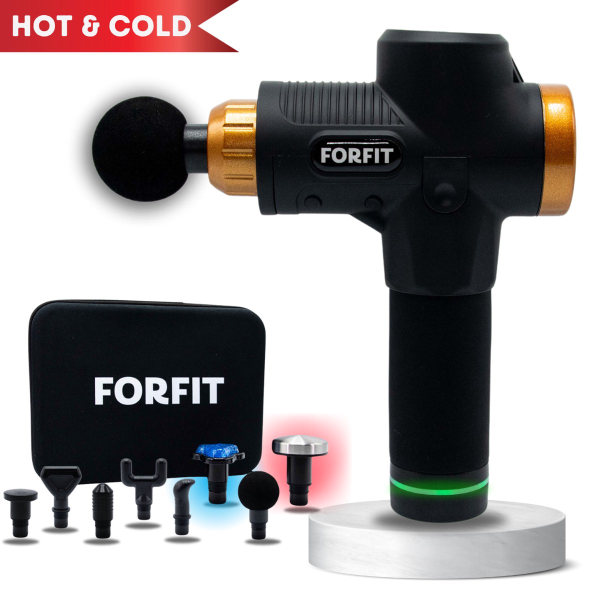 SALE - FORFIT Massage Gun - Black Gold-Copper – 30 Standen en 6 Opzetstukken – Draadloos en stil – Professioneel Massage apparaat- Massage Pistool