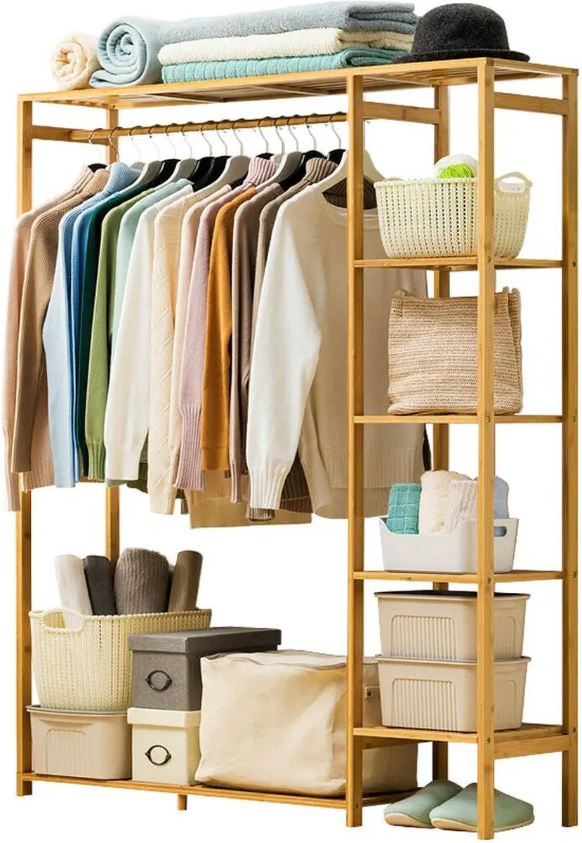 Bealive® Hout Kleding rek - Met planken - Kledingrek kast - Kledingrek hout - Kast - 90 x 30 x 146.6 cm