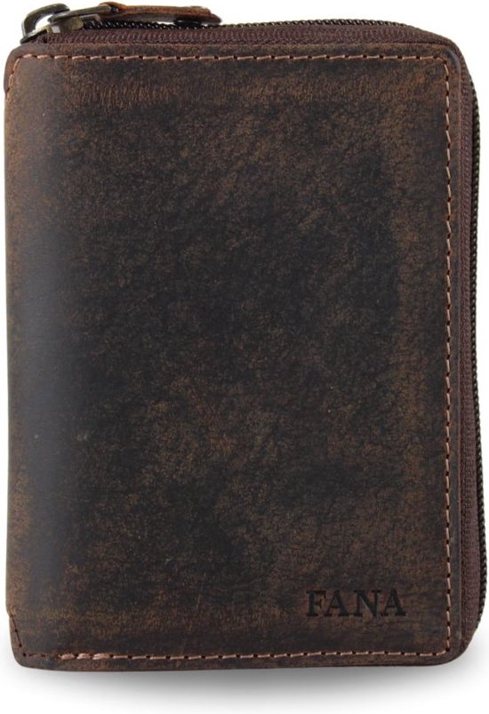 Portefeuille Homme Vintage Cuir Cognac - Portefeuille Homme Cuir - Portefeuille zippé hommes/femmes - Portefeuille RFID