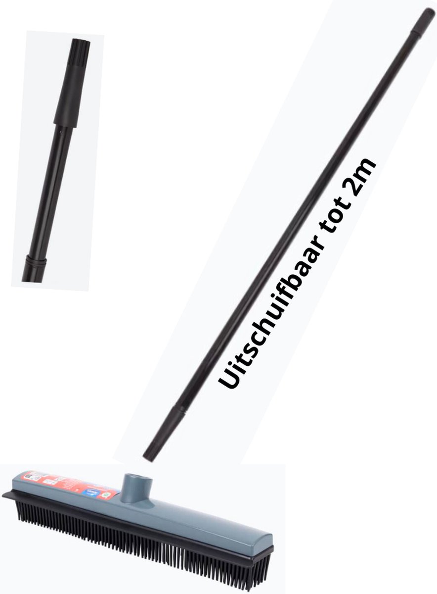Goedkoopste Rubberen Bezem Met vloertrekker – Kappersbezem – Vloertrekker badkamer – Steel uitschuifbaar tot 2m