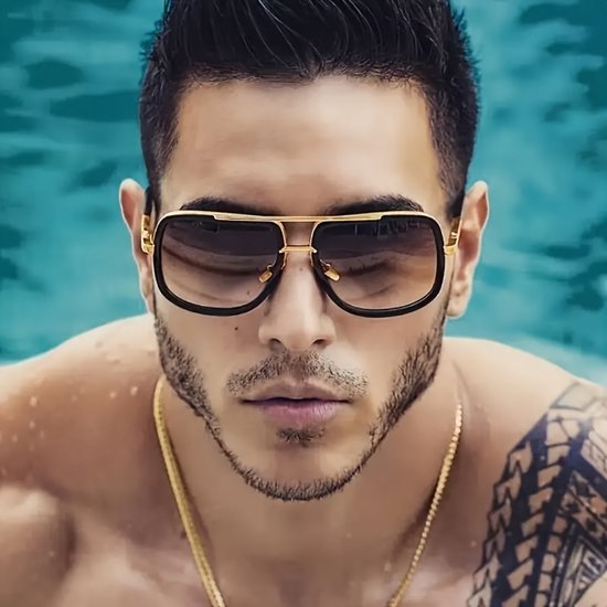 Nivard Zonnebril Voor Dames & Heren - Zonnenbrillen - Zonnenbril - Sun Glasses - Sunglasses - Techno Bril - Rave & Festival - Premium Quality - Zwart/Goud van Nivard — afbeelding 2