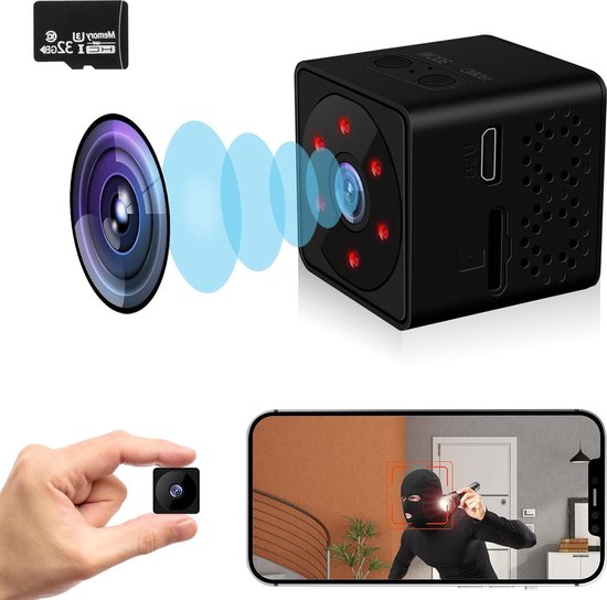 Mini Caméra Espion WiFi 1080p - Vision Nocturne Infrarouge - Détection De Mouvement - Pour Intérieur/extérieur - Compatible Carte MicroSD 32 Go