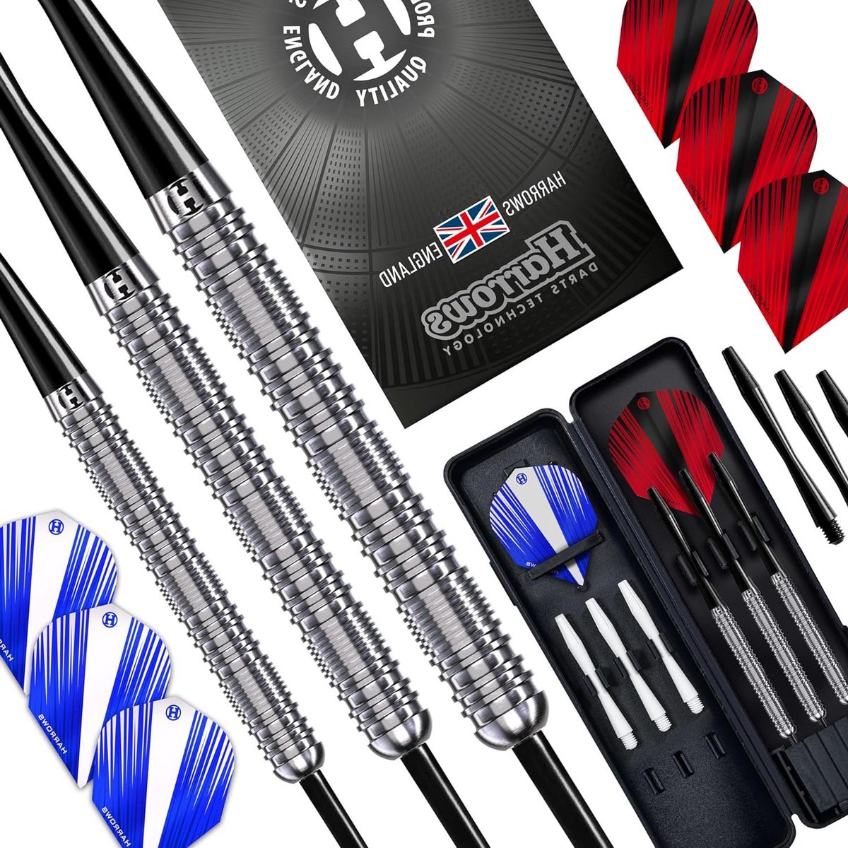 90% Tungsten Steel Tip Darts Set 21g 23g & 25g - Met Reserveassen - Prime Flights - Reiskoffer (30 gram)