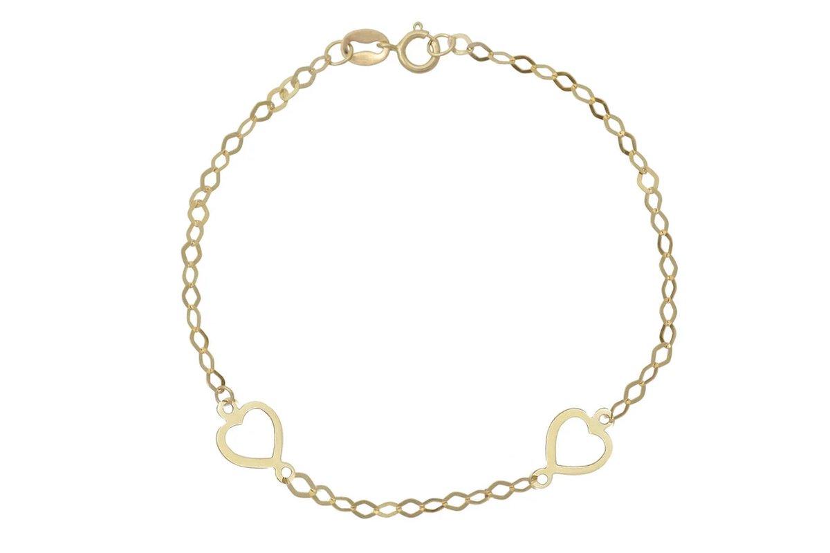 Baby/Kinder Armband Twee Hartjes 14K Goud