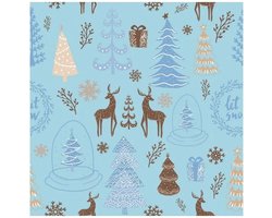 40 Kerstmis Kerst Servetten - Hert - Kerstboom - Cadeautje - Turquoise - Blauw - Bruin - Wit - 33 x 33 cm - 3-Laags - Hello Winter - Godan