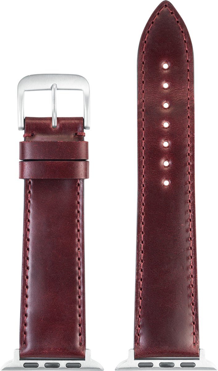 EULIT leer horlogeband geschikt voor Apple Watch 42-44-45-46 maat - Serie 1-2-3-4-5-6-7-8-9-10 + SE - shell cordovan smart - 22 mm - bordeaux - metalen verguld gesp - incl.adapter