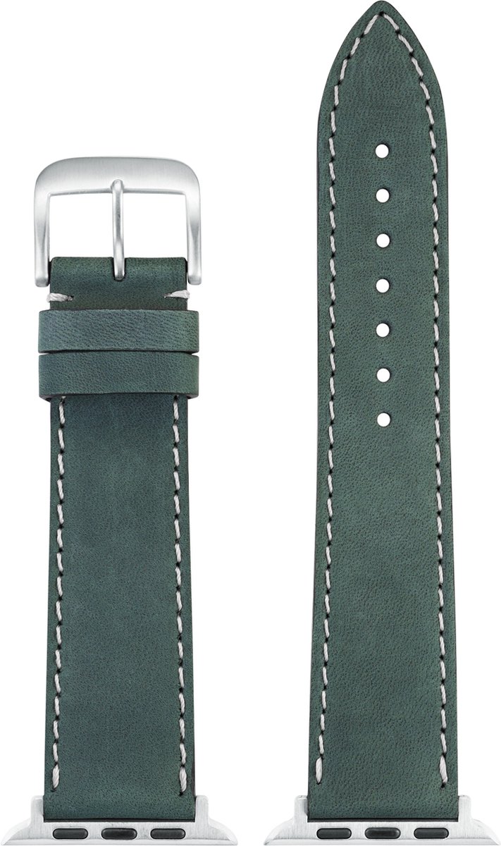 EULIT leer horlogeband geschikt voor Apple Watch 42-44-45-46 maat - Serie 1-2-3-4-5-6-7-8-9-10 + SE - nubuk smart - 22mm - groen - metalen rose goudgesp - incl. adapter