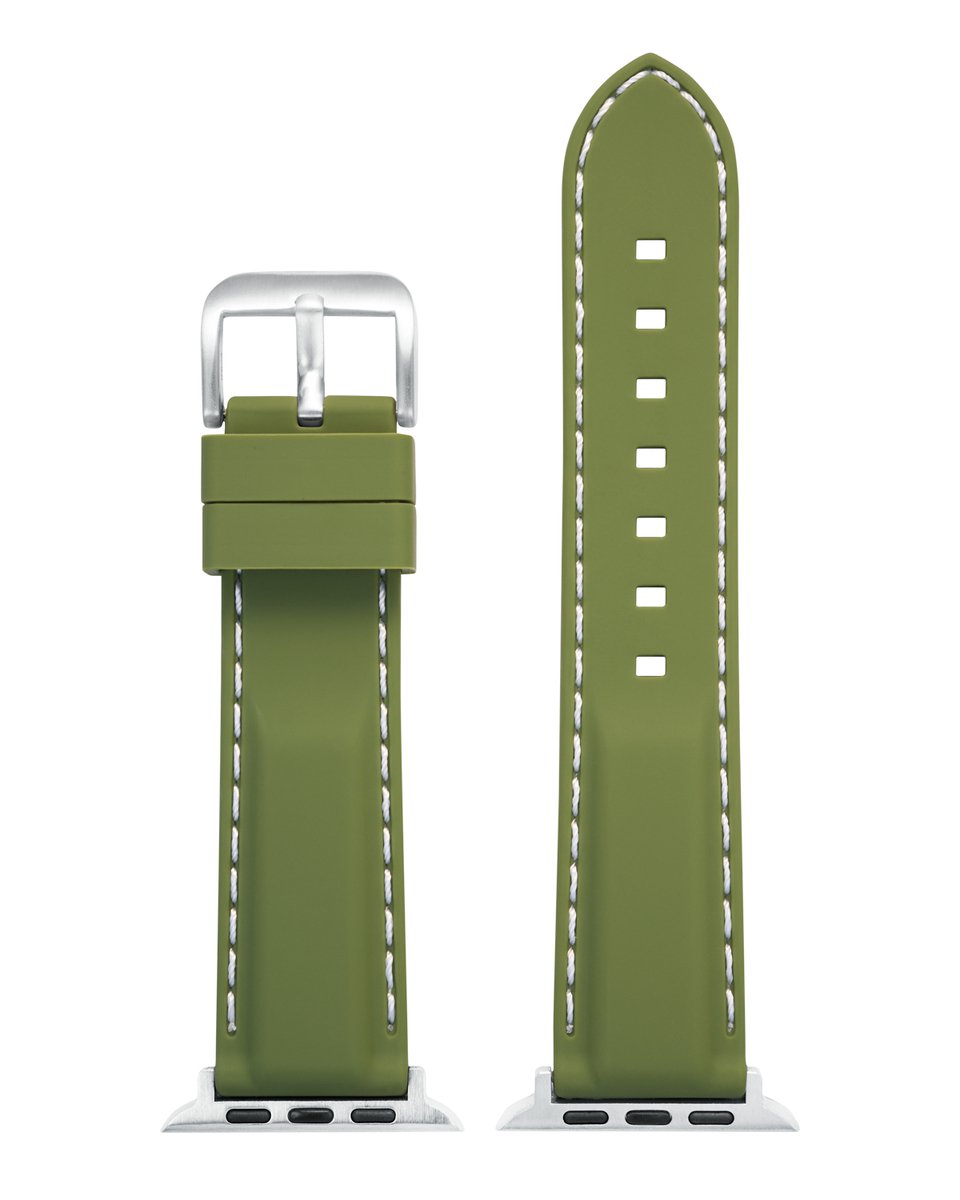 EULIT siliconen horlogeband geschikt voor Apple Watch 42/44/45/46 - Serie 1/2/3/4/5/6/7/8/9/10/11/12 + SE - silicon sport smart - 22 mm - olijf groen - metalen edelmetaal gesp ZWART- incl. adapter