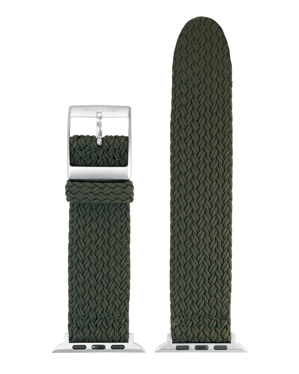 EULIT perlon horlogeband geschikt voor Apple Watch 38-40-41 maat - Serie 1-2-3-4-5-6-7-8-9-10 + SE - palma pacific smart - 20 mm - olijfgroen groen - metalen gesp - incl.adapter