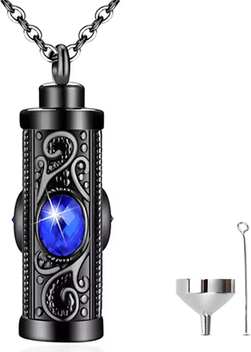 Luxe Ashanger - met Ketting (55 cm) - Voor As, Haren of Parfum - Assieraad - As Ketting - Gedenksieraad - Urn - As hanger - Incl. As vuller en Opbergzakje - Magic Blue