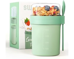 Cereal Cup Set to Go, Yoghurt & Muesli Cups with Spoon - 780 ml, Sage Green