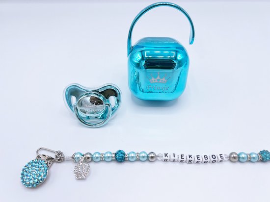 Fopspeen, speenhouder en speenkoord - speen baby, luxe speenset blauw, speen baby jongen, kan ook rechtstreeks als cadeau worden verstuurd van Sindsio. — afbeelding 2