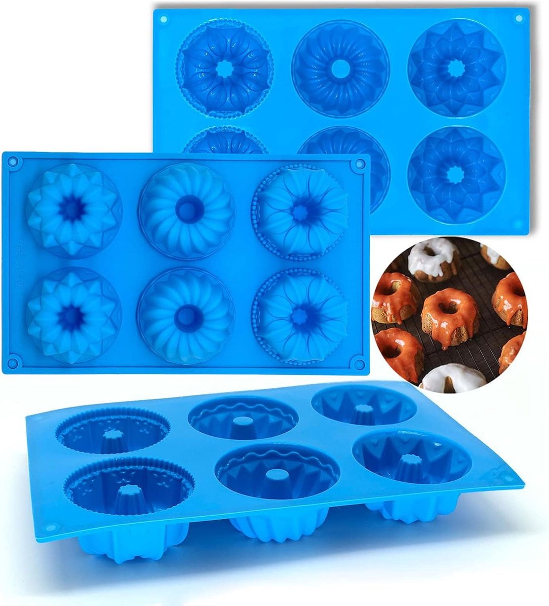 3 stuks mini tulbandvorm siliconen bakvorm mini cake anti-aanbaklaag 28 x 17 x 35 cm (blauw)