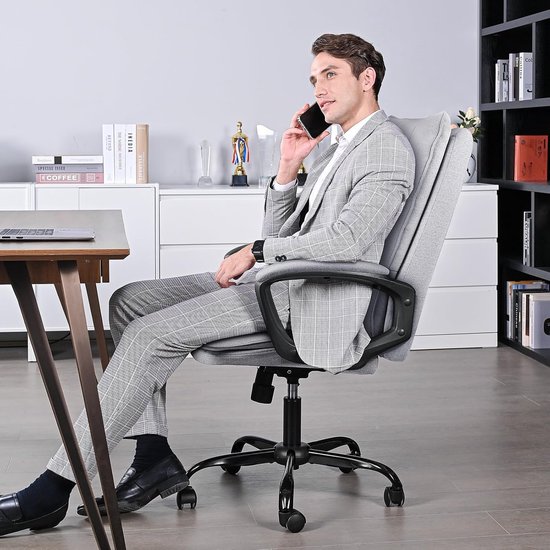 CASTLOVE Ergonomische bureaustoel - bureaustoel met rugleuning - opklapbare armleuning - hoge rugleuning - in hoogte verstelbaar - kantelfunctie ( bureaustoel stof blauw max. 150 kg