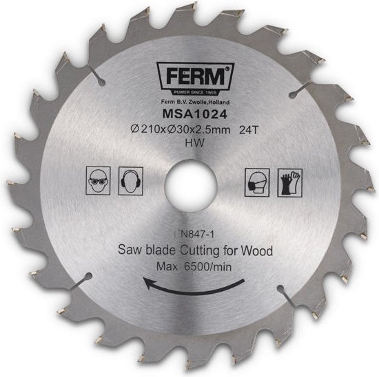 Foto: Ferm msa1024 zaagblad 210x30 18 16mm t24 tct tanden diameter 210mm asgat 30mm 18mm 16mm universeel voor zagen van hout zeer geschikt voor radiaalafkortzaag msm1039 msm1037 msm1035 zaagtafel tsm1035