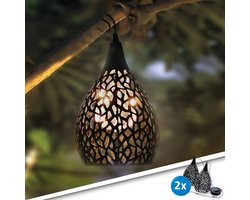 RexTech Solar hanglamp 'Saga' - Voordeelset van 2 stuks - Warm wit licht - Schemersensor - Solar tuinverlichting - Buitenlamp op zonne-energie - Zwart