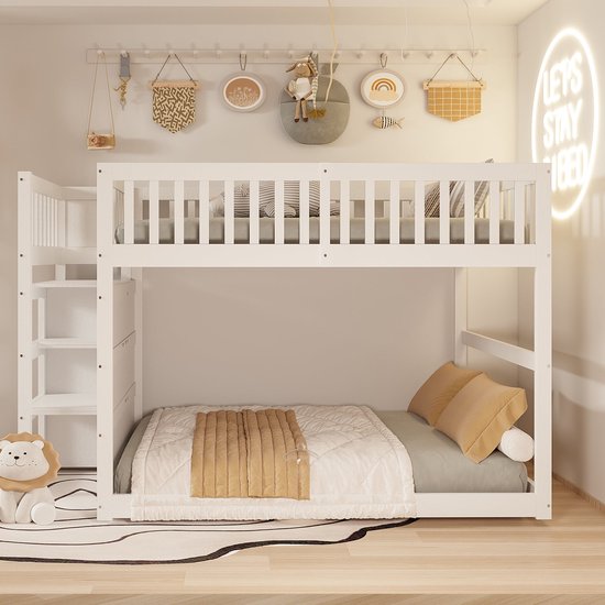 Merax Half Hoogslaper Kinderbed Met Opbergruimte Houten Bed Wit 