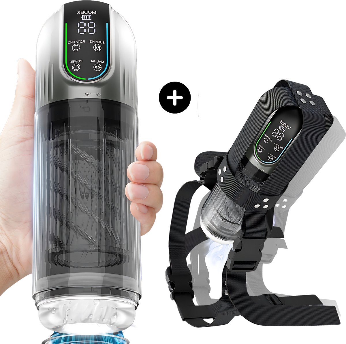 Goedkoopste Toys Hub® Automatische Masturbator MAX met Strap - E-book – LED scherm – Water Massage - Pocket Pussy - Blowjob Simulator - Elektrisch - Sex Toys voor Mannen - Zwart