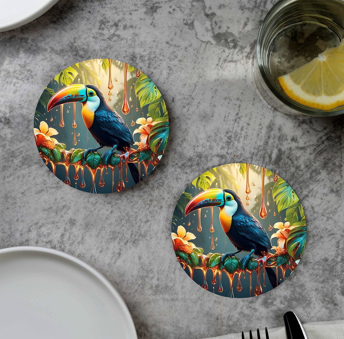 GR onderzetters voor glazen - Tropical Toucan - Vinyl - 6st