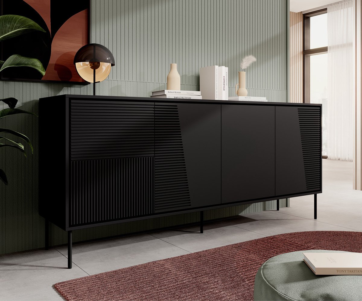 Meubella - Dressoir Blanes - Mat zwart - 200 cm