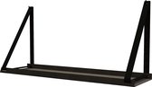 Handles and more -  Stalen wandplank zwart 70cm + leren plankdragers Zwart