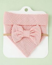 Little koekies - bandana slab met strik roze -  babygirl - morsen - haarbandje - babyhaarbandje - kraamcadeau