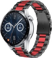 Stalen Smartwatch bandje - Geschikt voor  Huawei Watch GT 3 46mm stalen band - zwart/rood - 46mm - Strap-it Horlogeband / Polsband / Armband