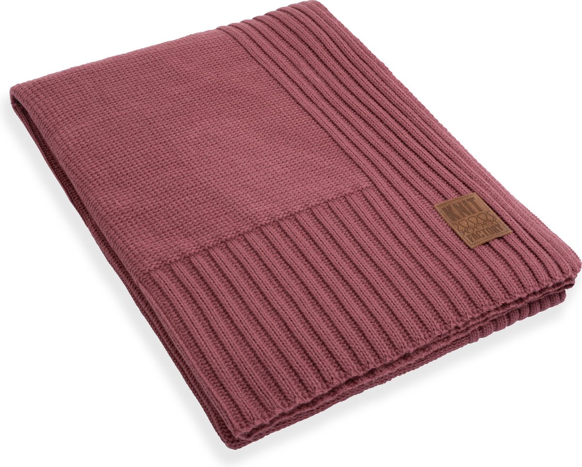 Knit Factory Uni Gebreid Plaid - Woondeken - plaid - Wollen deken - Kleed - Stone Red - 160x130 cm