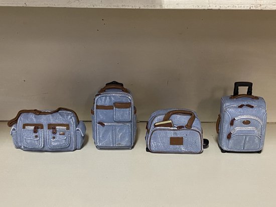 Valises/sacs déco polyrésine bleue - Set de 4 figurines déco - bleu - hauteur 11x7x4 cm - Accessoires de maison maison - Figurines déco