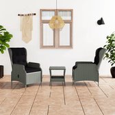 3-delige Loungeset met kussens poly rattan lichtgrijs