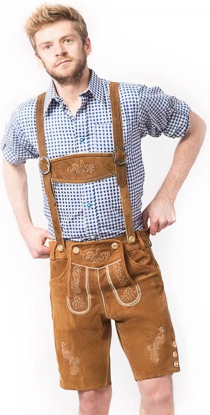 Veste courte en cuir marron Oktoberfest pour homme type: Anton, 100% cuir taille 46