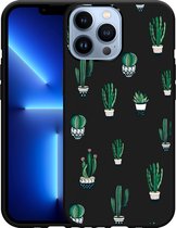 Geschikt voor Apple iPhone 13 Pro Max Hoesje Zwart Cactus - Designed by Cazy