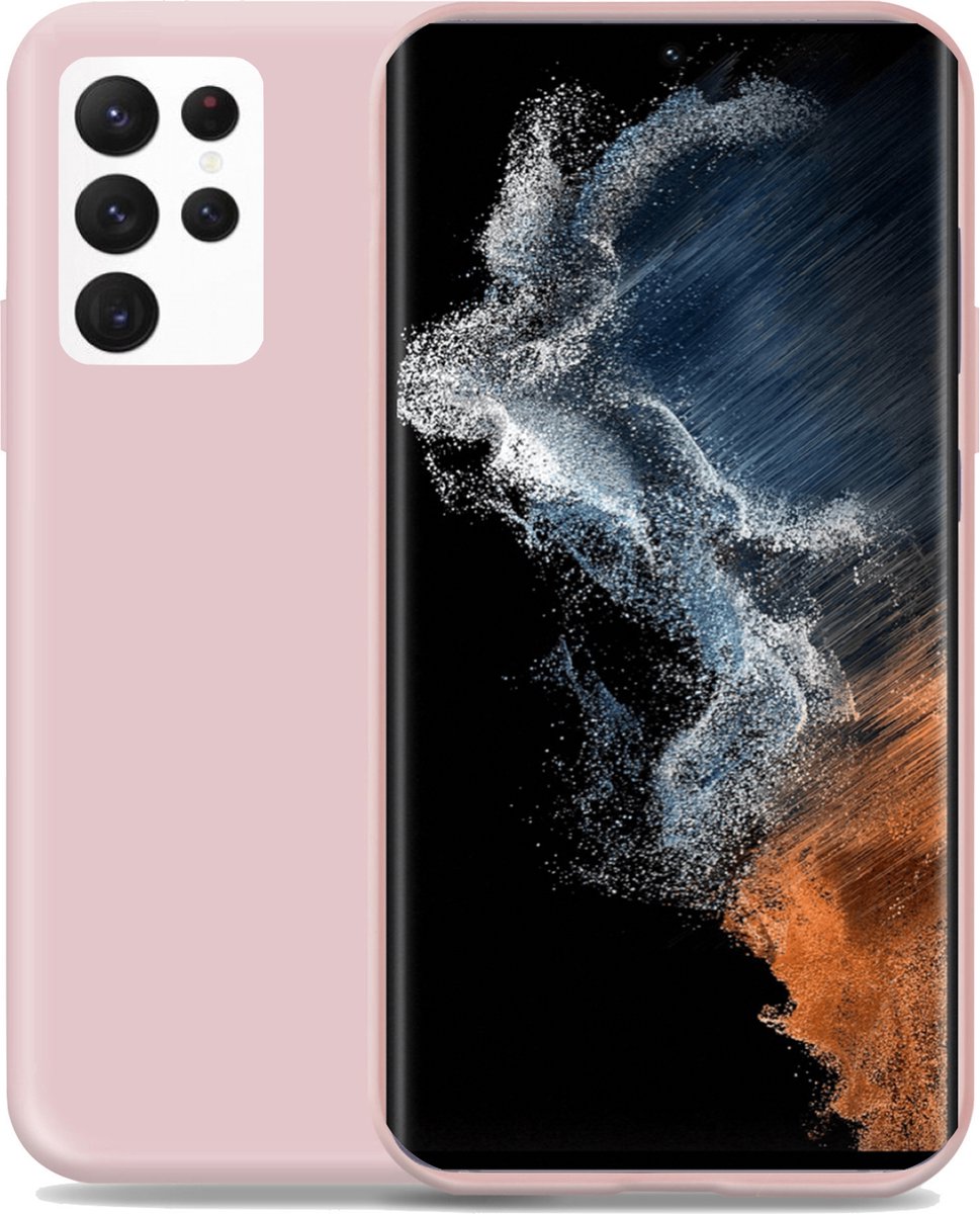 Geschikt voor Samsung S22 Ultra Hoesje - Suède Back Cover Case Rose