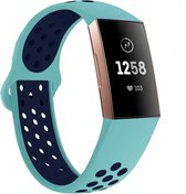 Strap-it Siliconen sport bandje - geschikt voor Fitbit Charge 3 / Fitbit Charge 4 - aqua/donkerblauw - Maat: Maat L