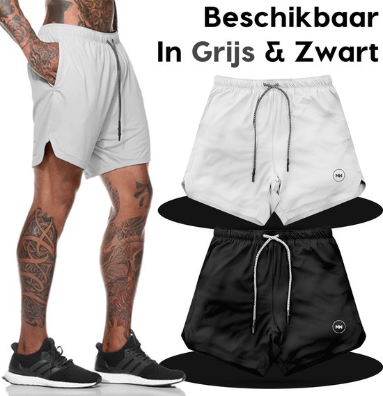 Shorts de sport blancs et noirs pour hommes avec logo.