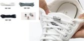 3 Paar Hoog Elastiek Lazy Shoelaces - Wit+Zwart+Grijs - Premium Elastische Schoenveters Met Metalen Capsule- No Tie - Handig Schoenveters - Kinderen, Sporters, Cadeautje voor Ouders - Plat - 