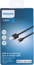 PHILIPS - Câble USB-A vers Lightning - DLC3104V/03 - Câble de 1,2 mètre - Chargement et synchronisation - Câble Apple Lightning de remplacement - Zwart